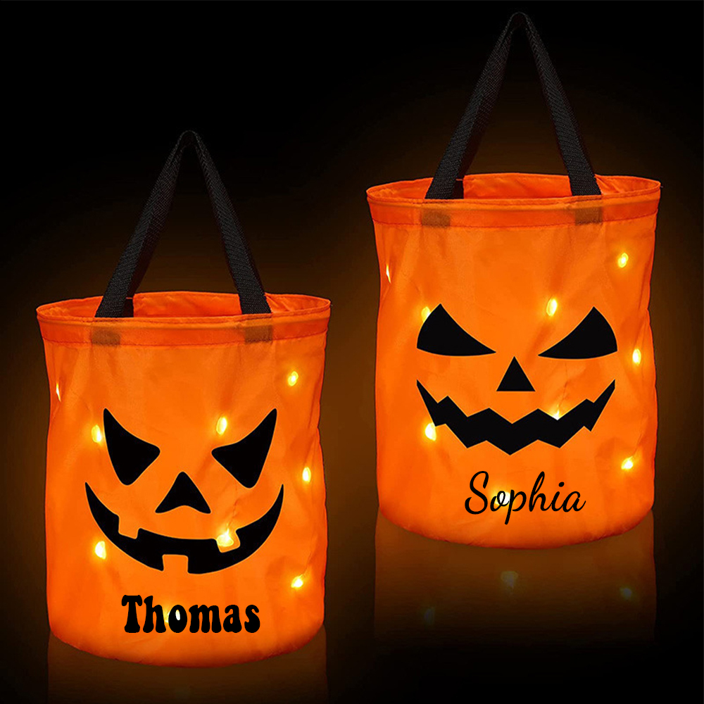 Personalized Halloween LED Light Pumpkin Bucket | CWHalloween10