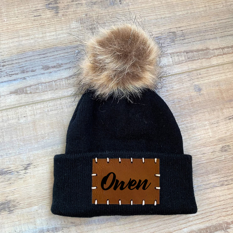 Personalized Leather Patch Beanie for Comfort & Unique | HSKid34