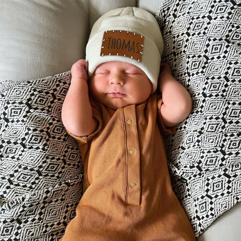 Personalized Leather Patch Beanie for Comfort & Unique | HSKid3301
