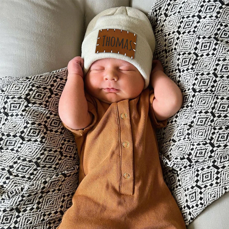 Personalized Leather Patch Beanie for Comfort & Unique | HSKid3301