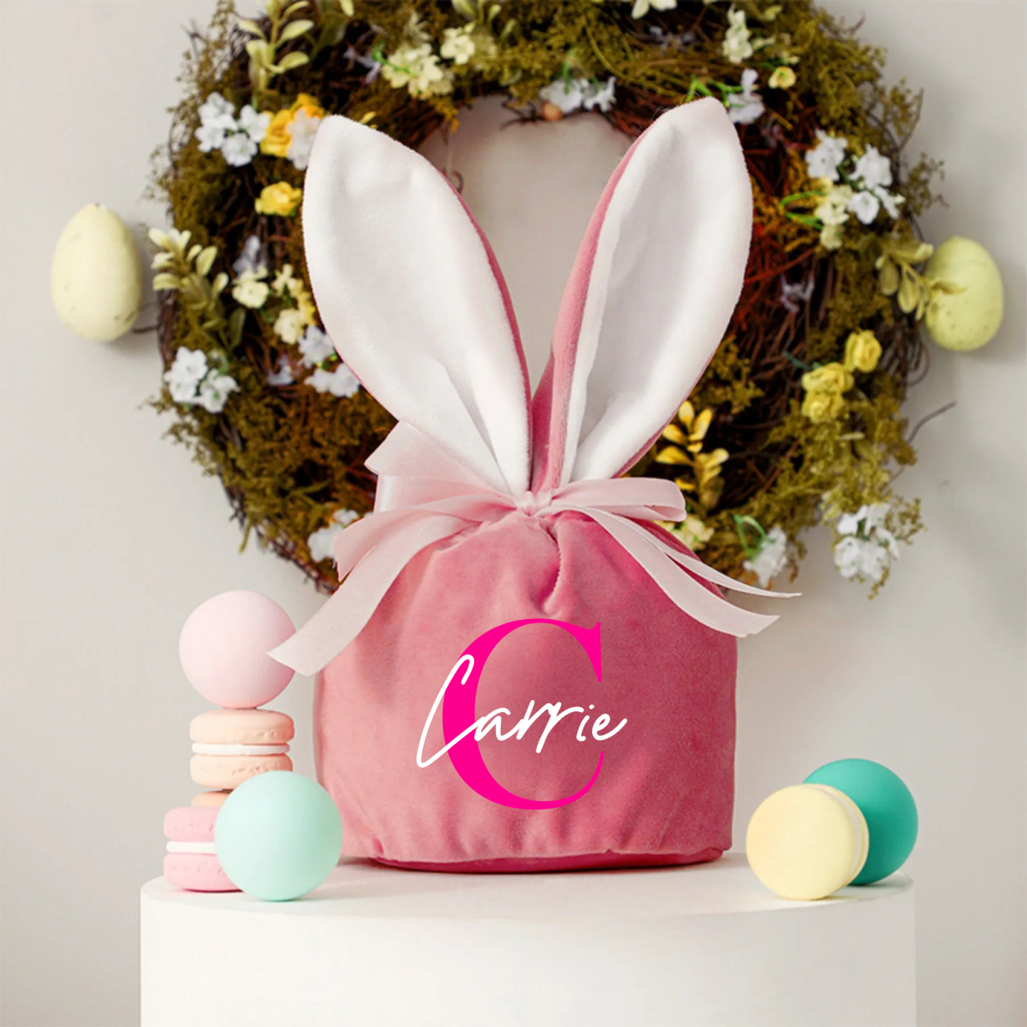 Personalized Name Easter Bunny Velvet Basket | CWEaster20