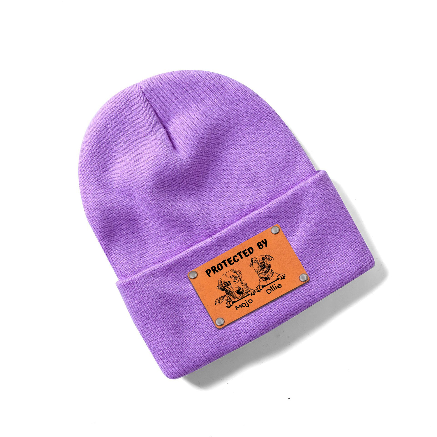 Personalized Vegan Leather Patch Baby Puppy Beanie | HSKid39