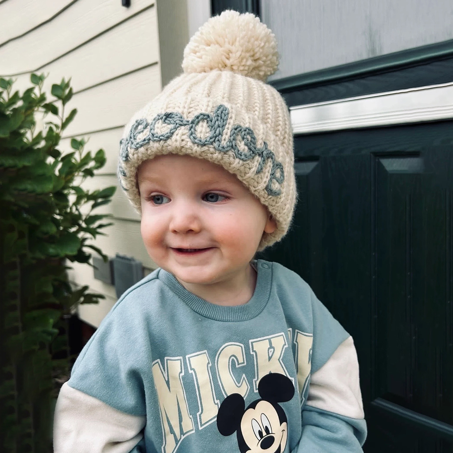 Personalized Hand Embroidery Pom Pom Beanie| HSKid44