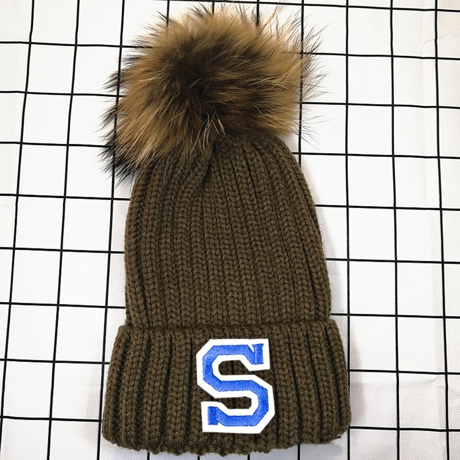 Personalized Initial Patch Pom Pom Beanie Hat | HSKid45