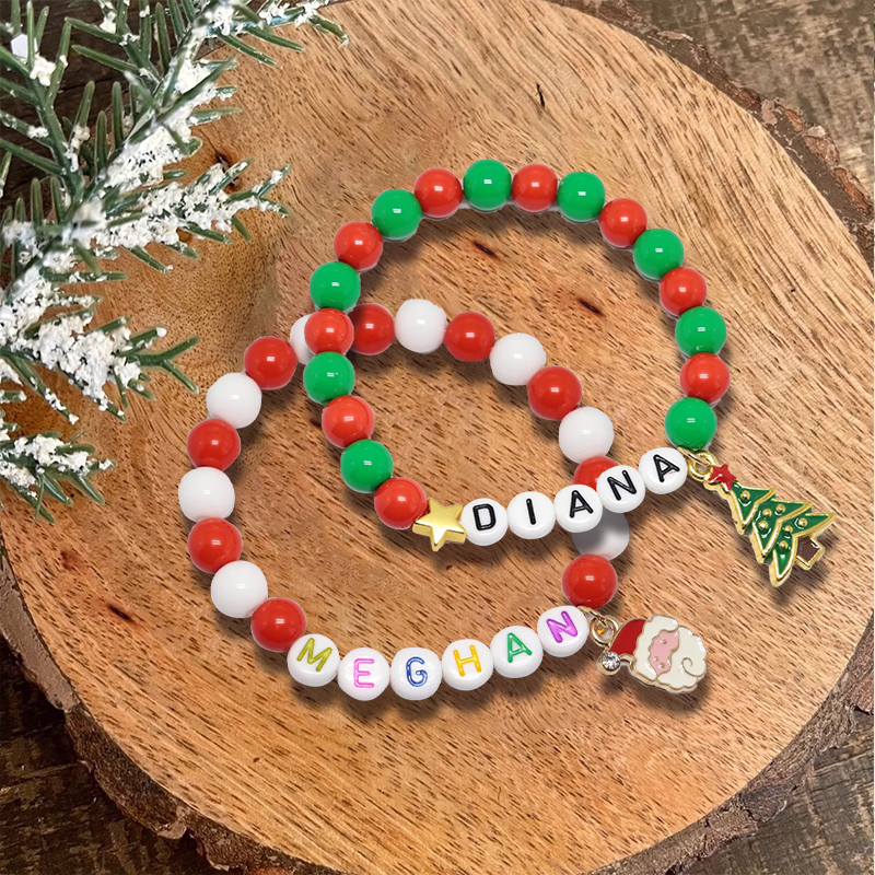 Personalized Christmas Bead Bracelet With Name | MCGift59