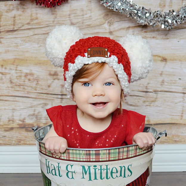 Personalized Leather Patch Christmas Pom Pom Hat | MCGift64 