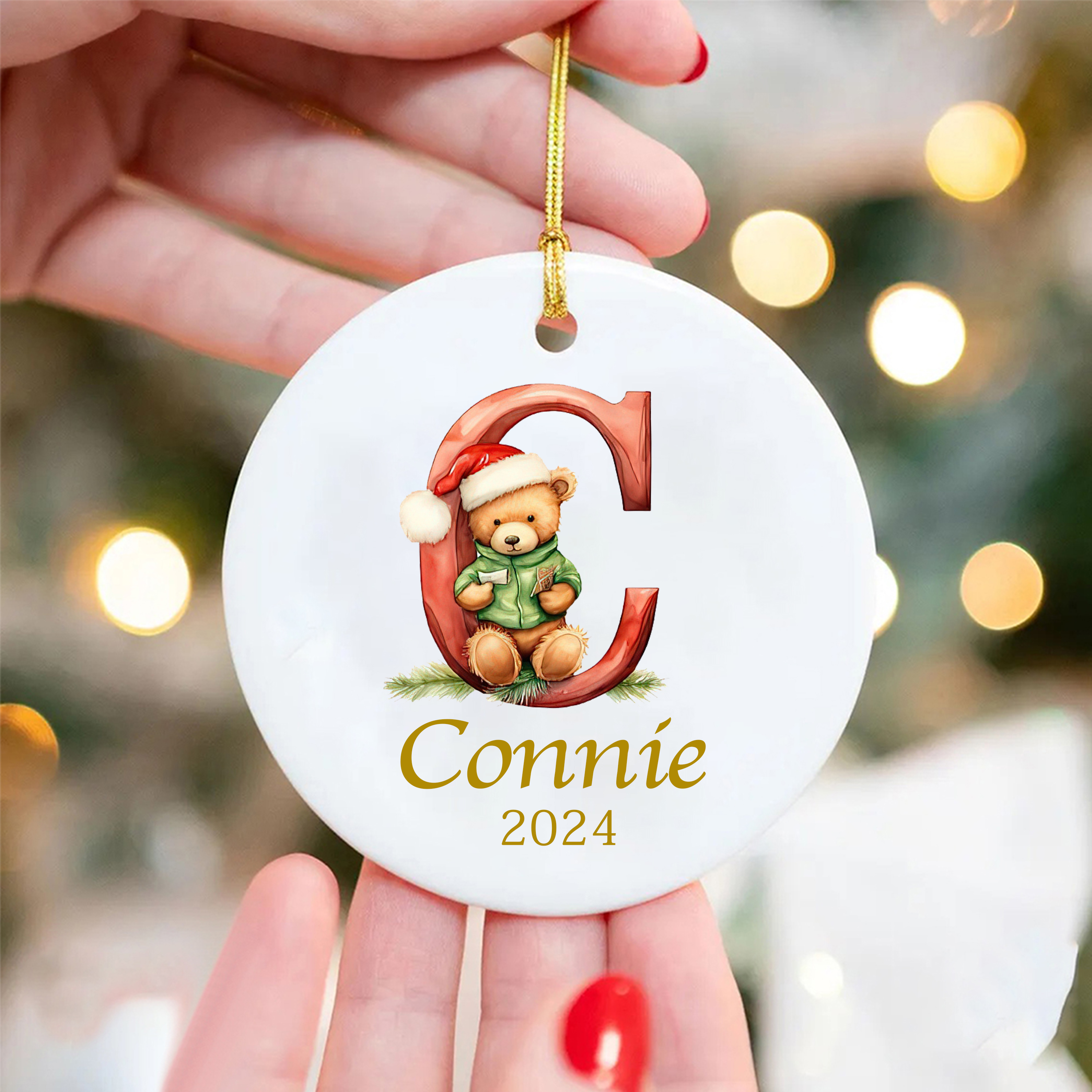 Personalized Christmas Teddy Bear Monogram Ornaments Decoration | MCGift5712
