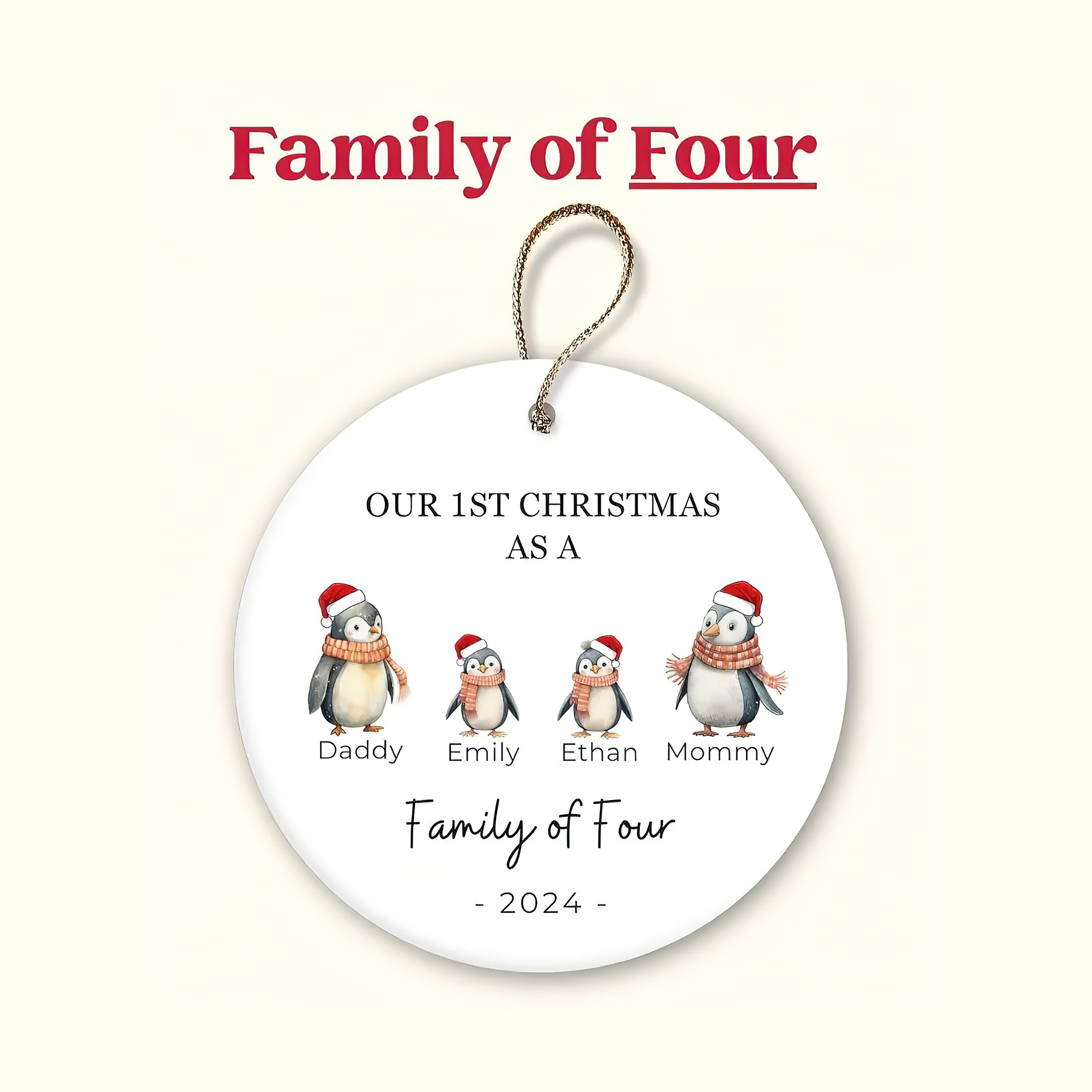 Personalized Christmas Lovely Penguin Family Name Ornaments Decoration | MCGift5713