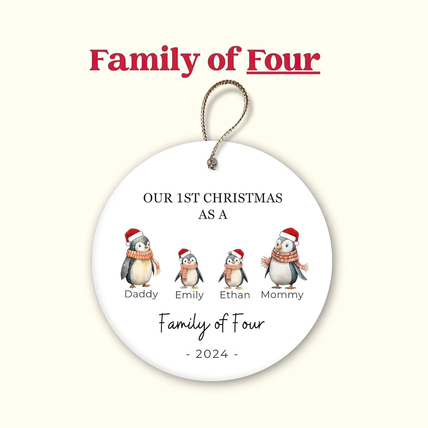 Personalized Christmas Lovely Penguin Family Name Ornaments Decoration | MCGift5713