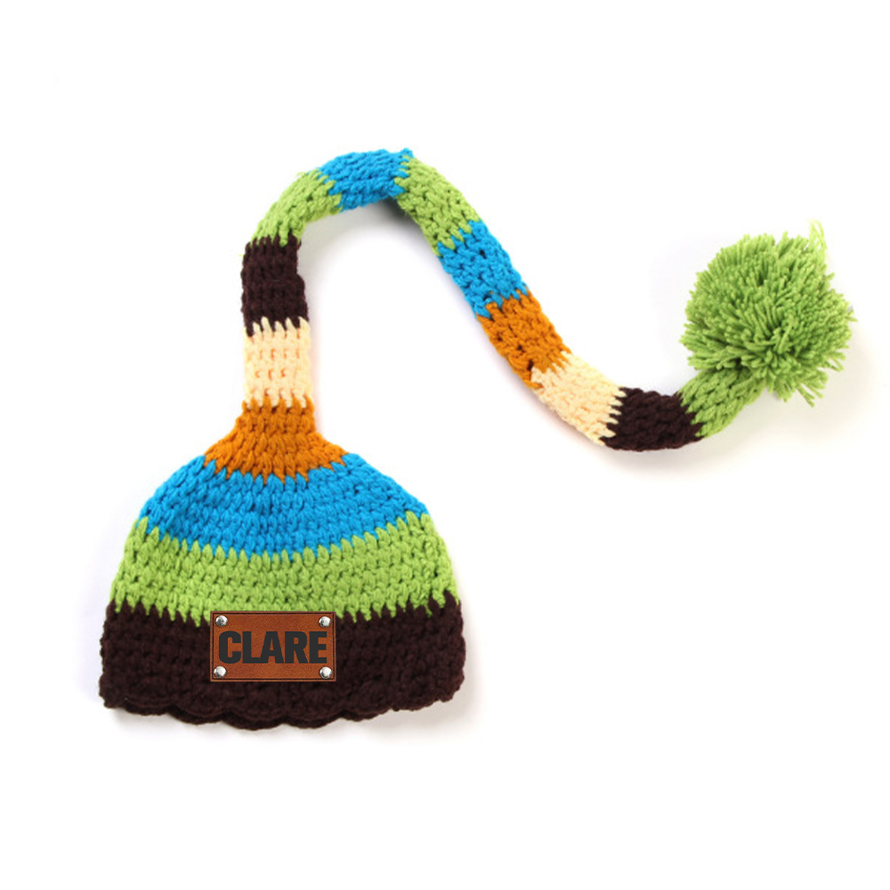 Personalized Leather Patch Christmas Elf Long Tail Hat | MCGift71