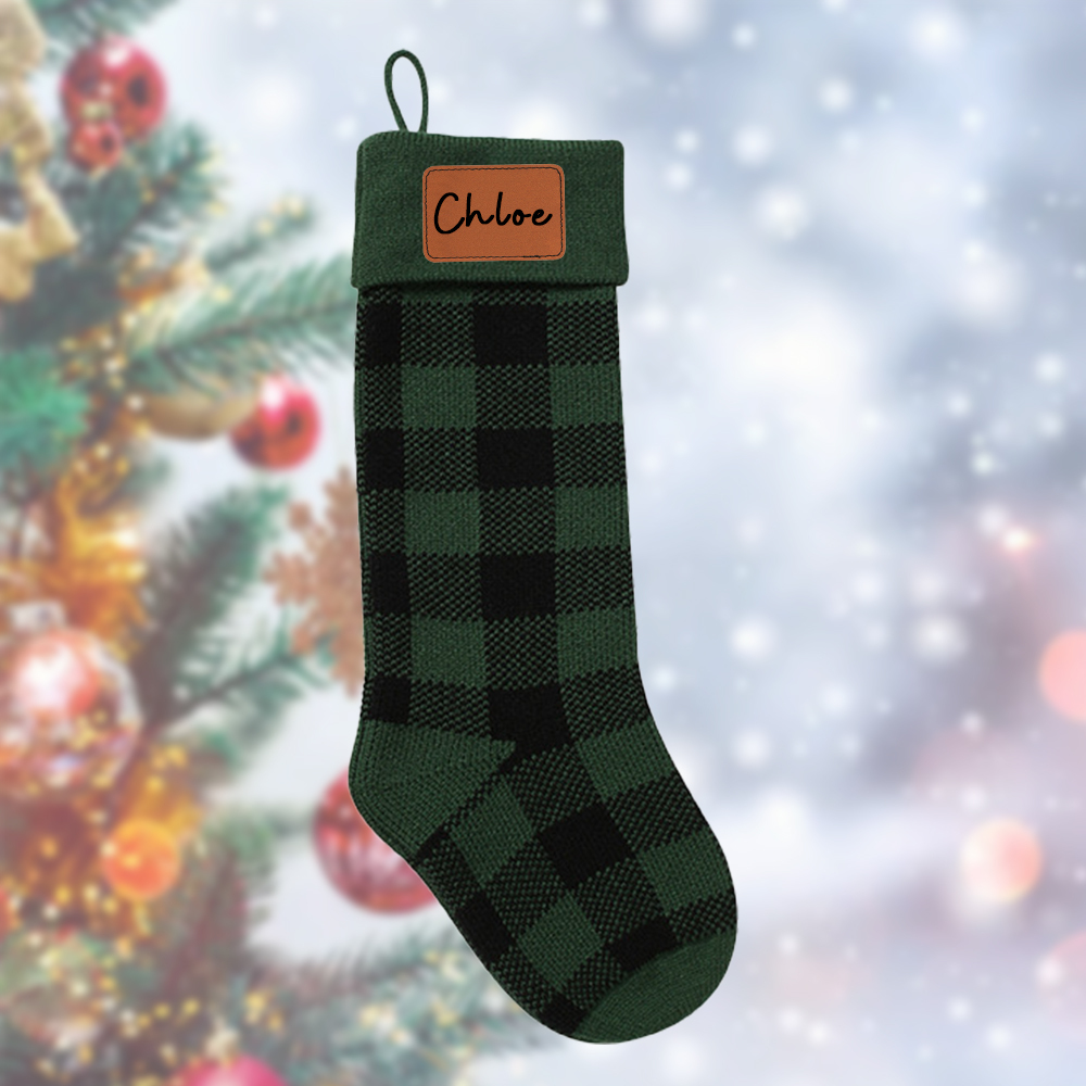 Personalized Leather Patch Christmas Stocking | MCGift84