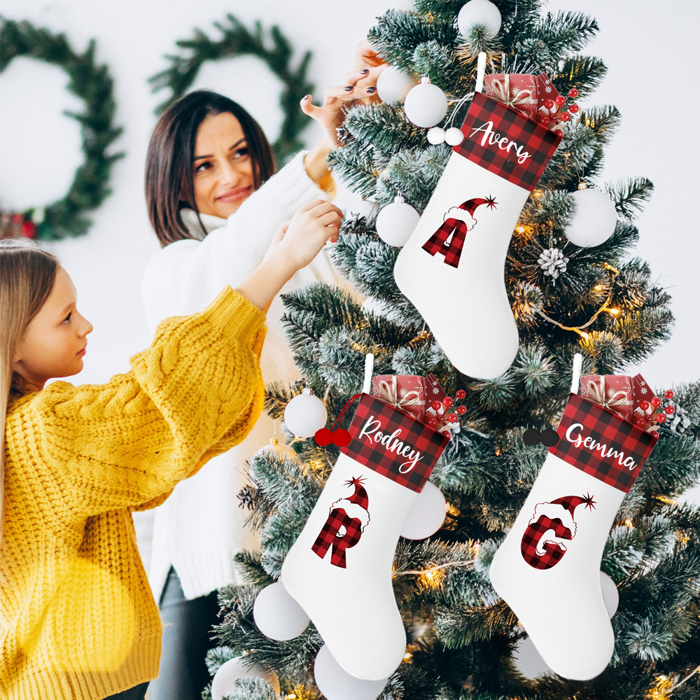 Personalized Intial & Name Plaid Christmas Stocking | MCGift88