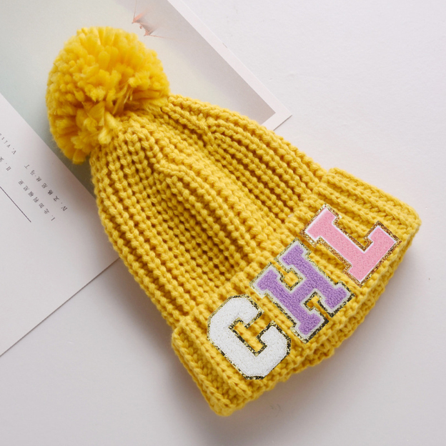Personalized Lovely Chenille Patch Pom Pom Beanie| HSKid52