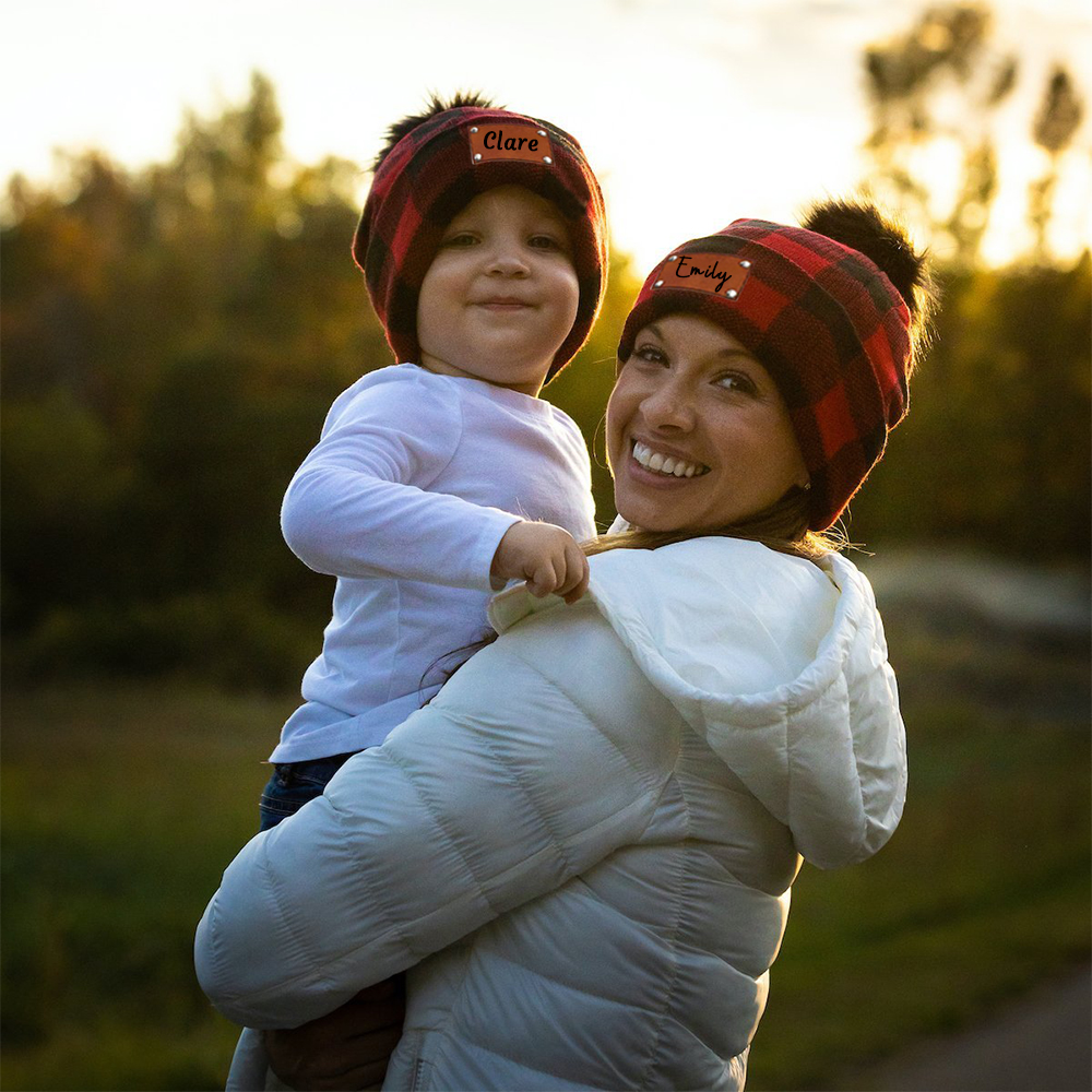 Personalized Leather Patch Pom Pom Hat for Comfort & Unique | HSKid53