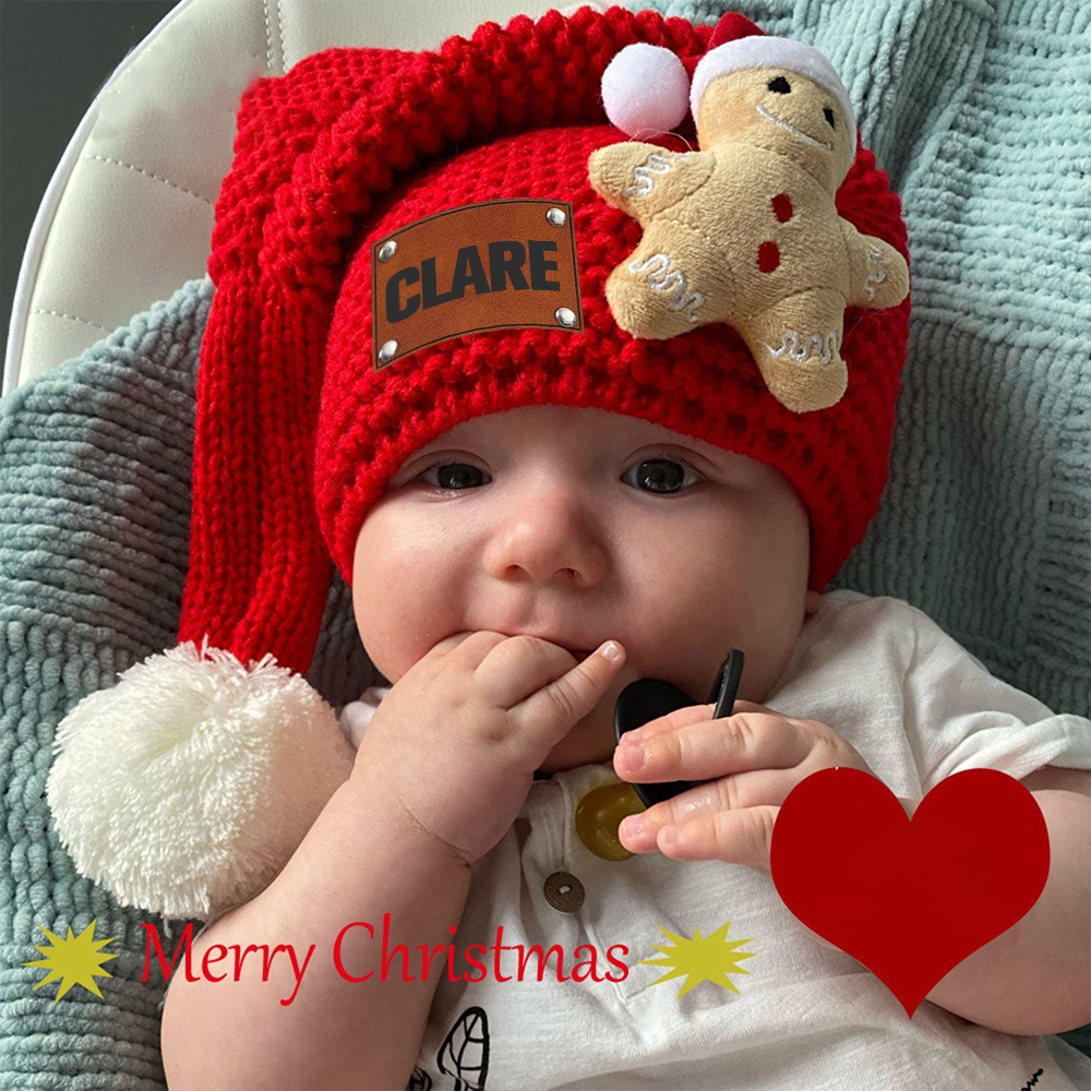 Personalized Lovely Leather Patch Christmas Elf Long Tail Hat | MCGift93