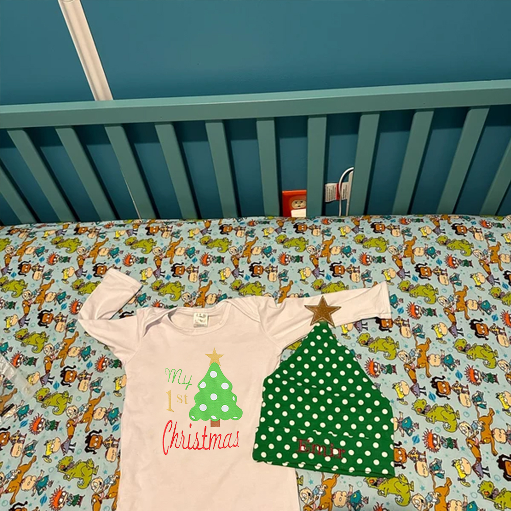 Personalized Baby 1st Christmas Ropmer and Embroidery Hat Set | CWBaby106