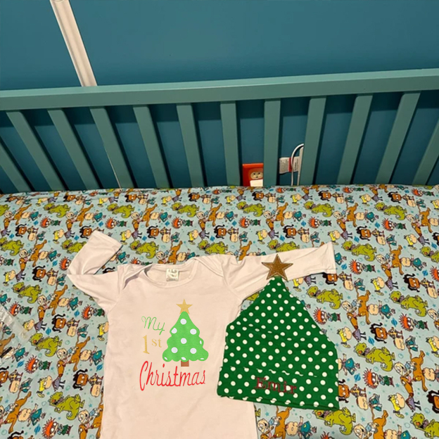 Personalized Baby 1st Christmas Ropmer and Embroidery Hat Set | CWBaby106