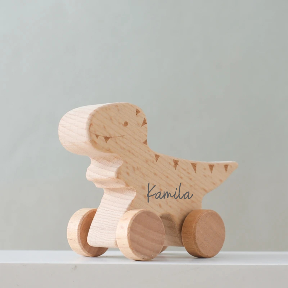 Personalized Natural Wooden Early Education Dinosaur Cars Toy Trolley 