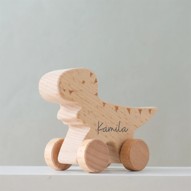 Personalized Natural Wooden Early Education Dinosaur Cars Toy Trolley | CWToy103