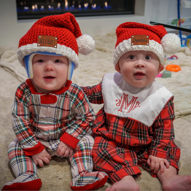 Personalized Leather Patch Crochet Christmas Santa Hat | MCGift98