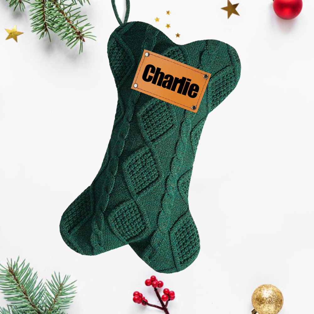 Personalized Leather Patch Dog Bone Christmas Stocking | MCGift103