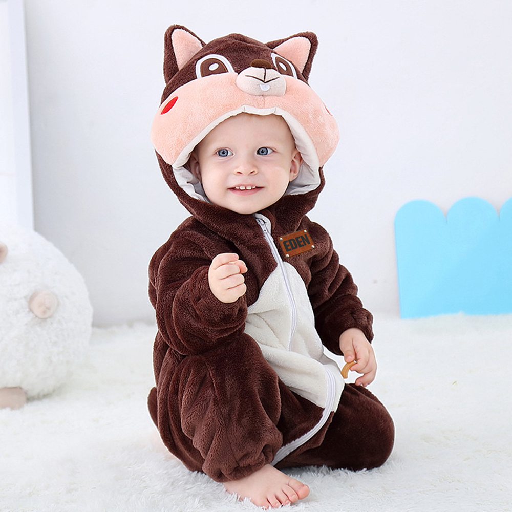 Personalized Leather Patch Baby Animal Romper  | CWBaby122