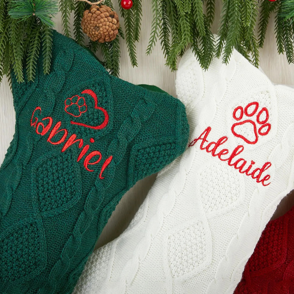 Personalized Embroidery Dog Bone Christmas Stocking | MCGift10301