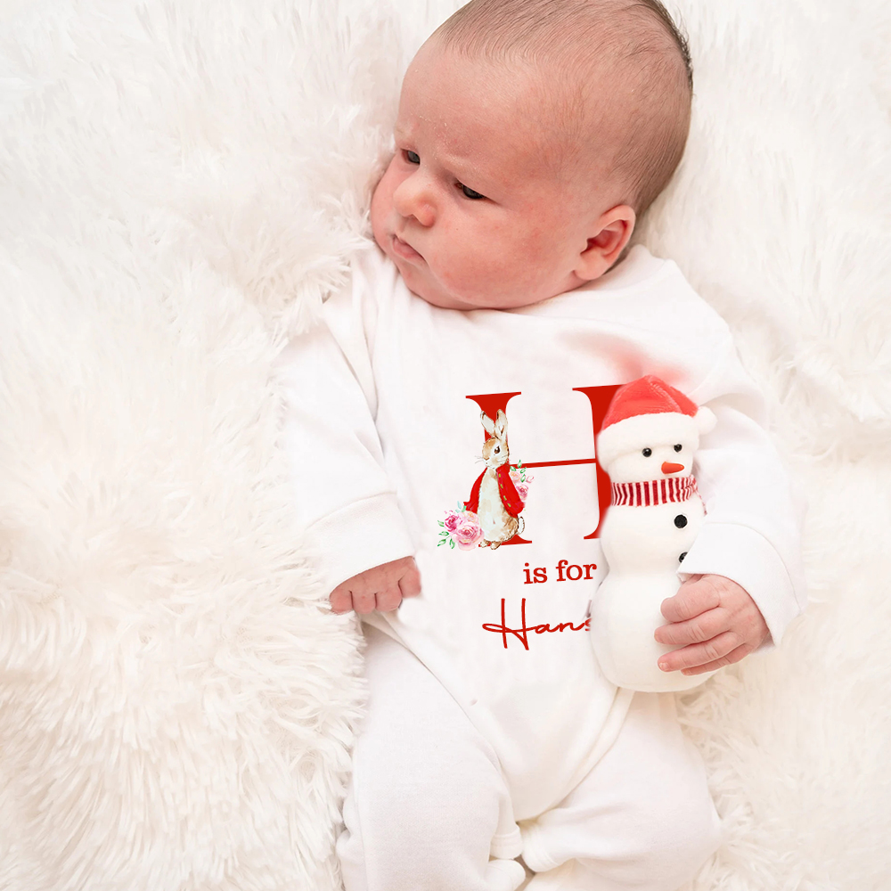 Personalized Baby Bunny Monogram Ropmer and Hat Set | CWBaby140