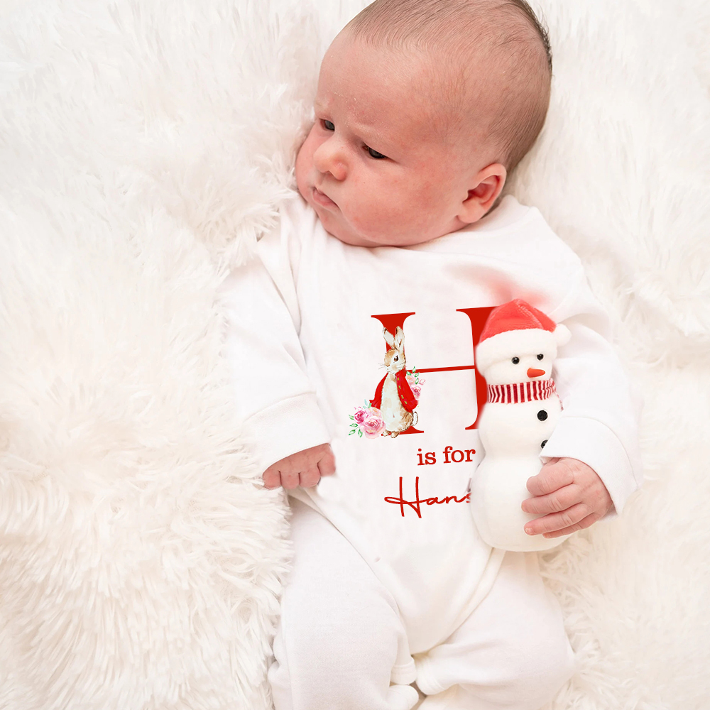 Personalized Baby Bunny Monogram Ropmer and Hat Set | CWBaby140