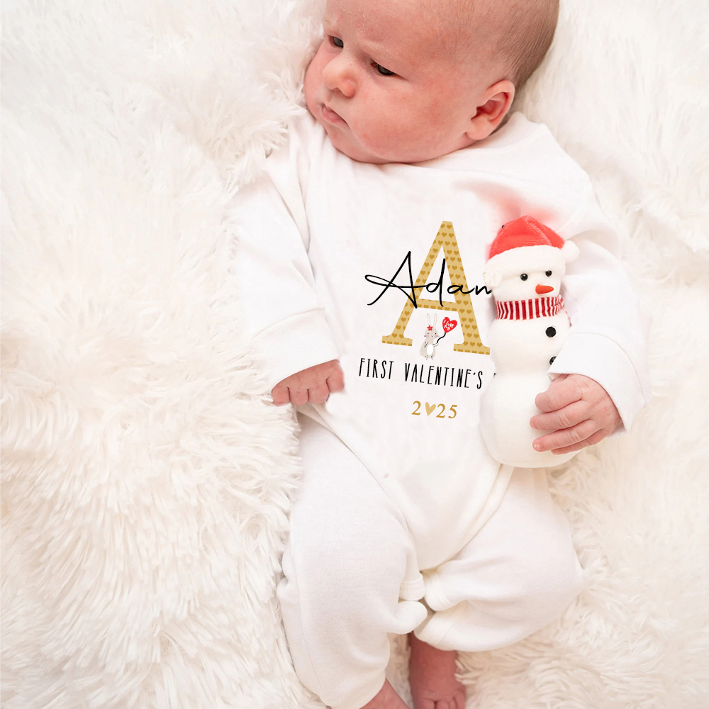 Personalized Baby First Valentine Ropmer and Hat Set | CWBaby147