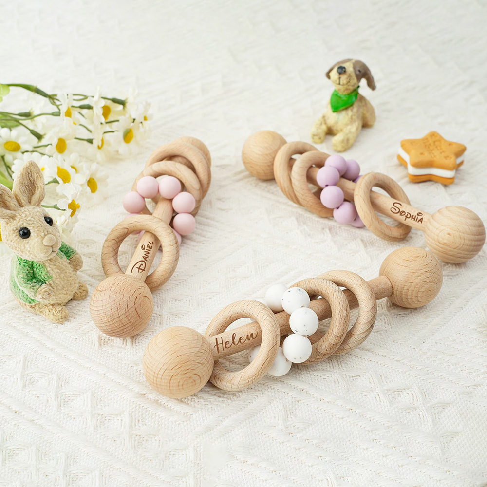 Personalized Cute Baby Wooden Rattle | CWBaby152