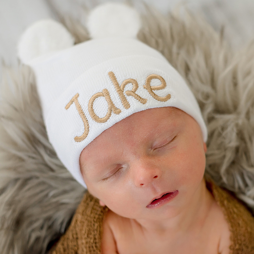 Personalized Embroidery Bear Newborn Homecoming Hat and Gloves Set | HSKid56