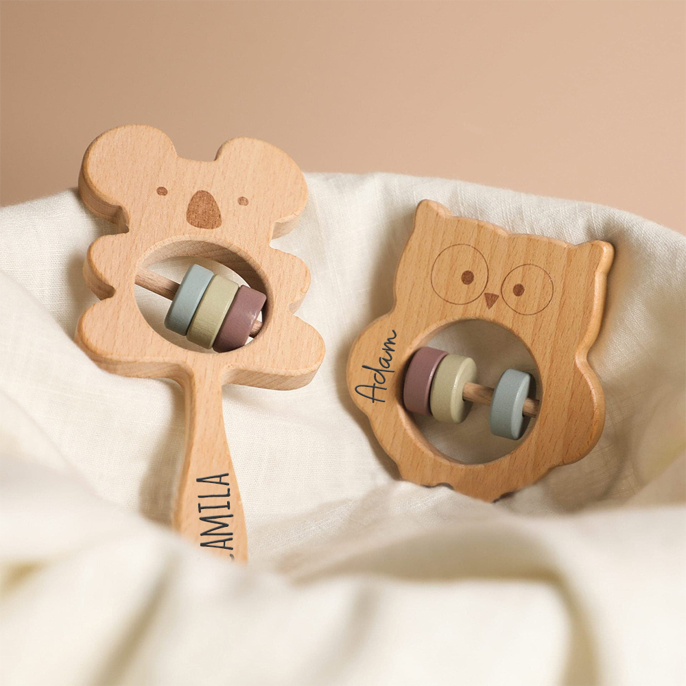 Personalized Baby Wooden Lovely Shape Rattle | CWBaby153