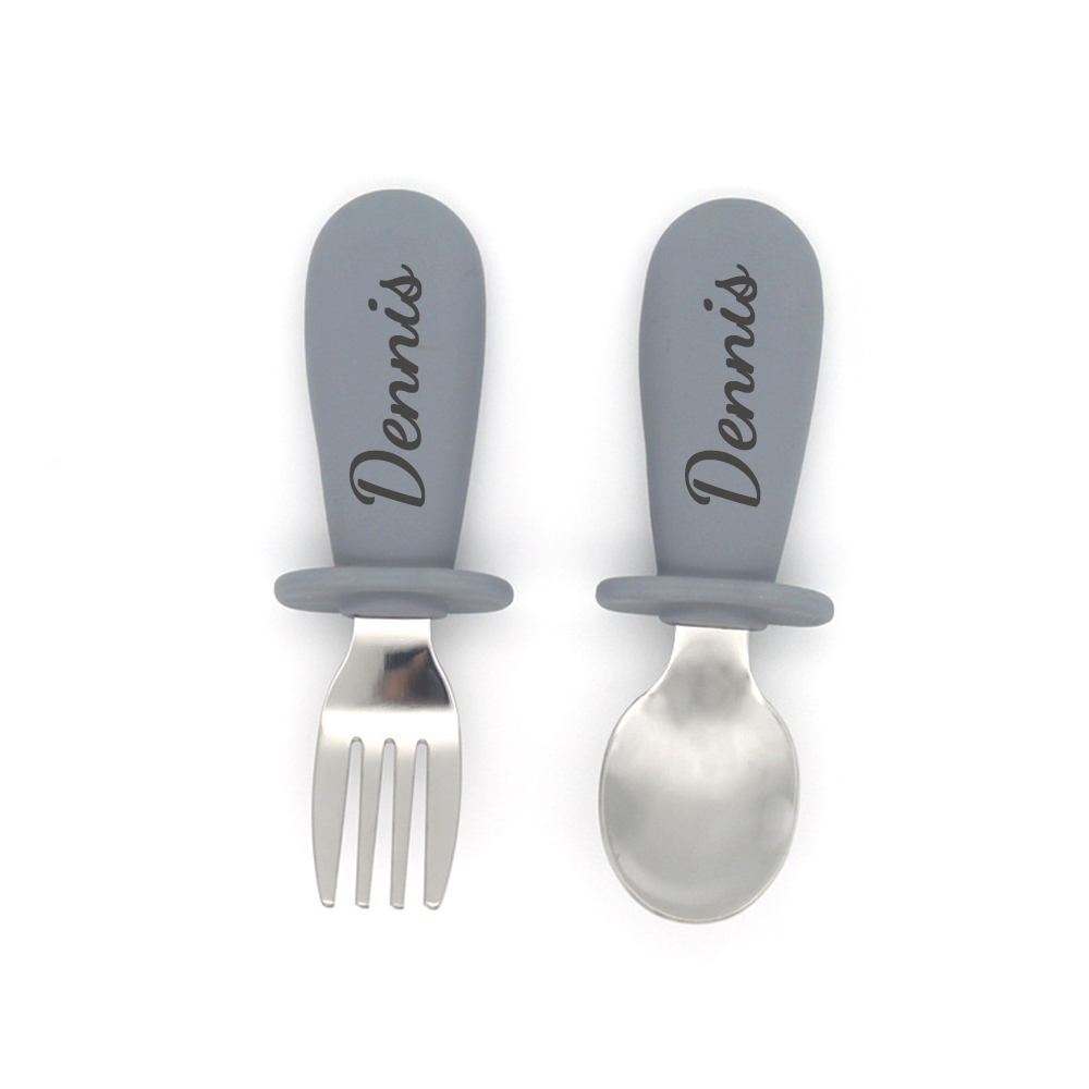 Personalised Kid Silicone Utensil Sets-Fork & Spoon  | CWBaby157