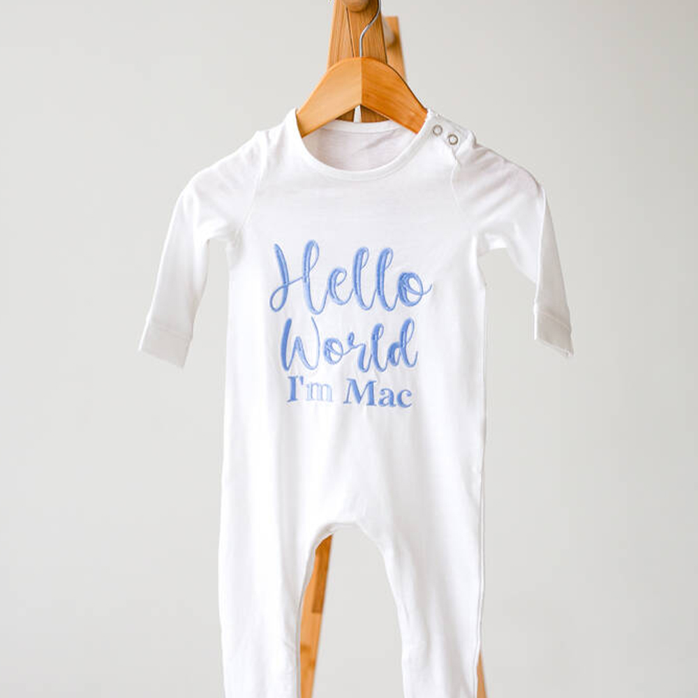 Personalized Embroidered Baby Hello World Romper and Hat Set | CWBaby166