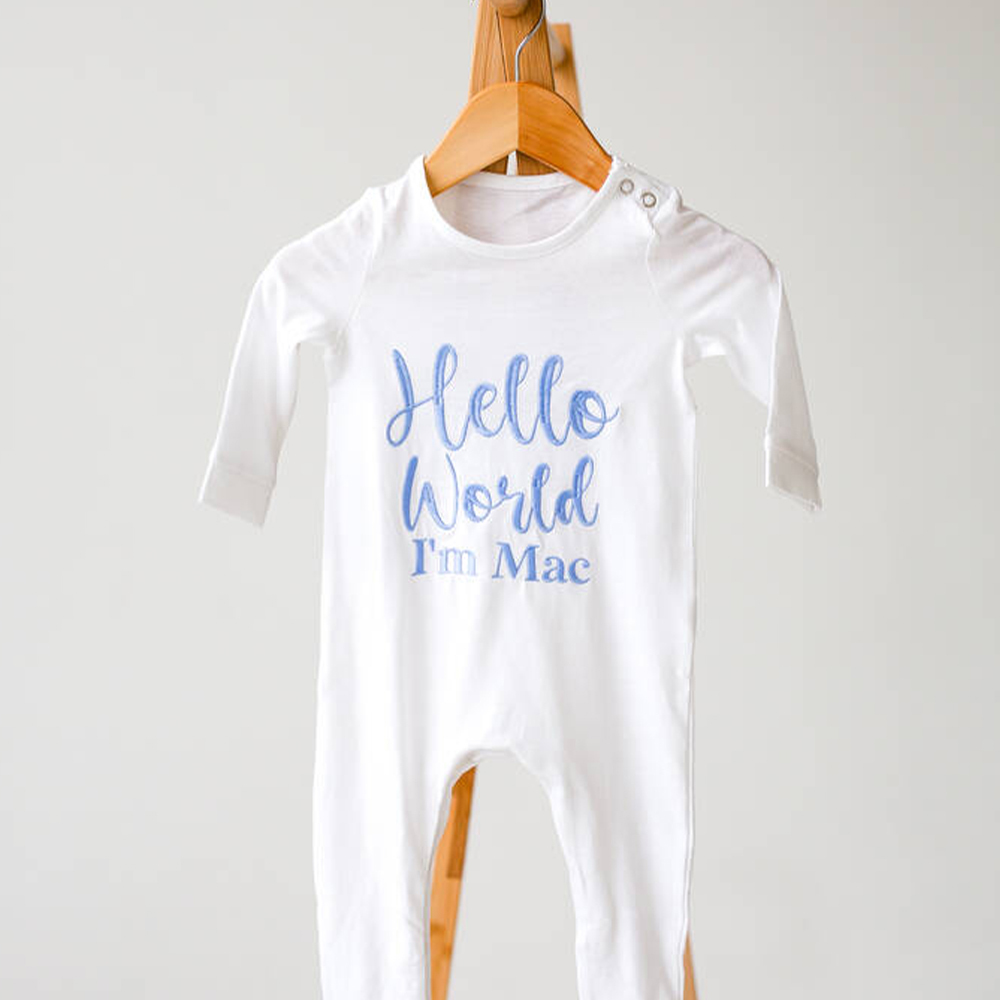 Personalized Embroidered Baby Hello World Romper and Hat Set | CWBaby166