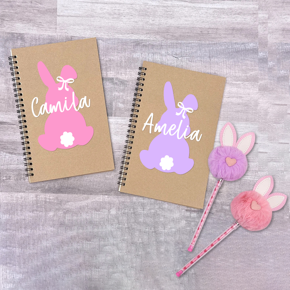 Personalized Easter Basket Bunny Notebook and PomPom Pen Set | CWToy110