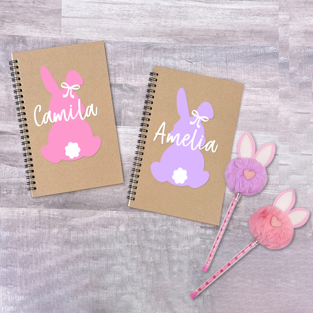 Personalized Easter Basket Bunny Notebook and PomPom Pen Set | CWToy110