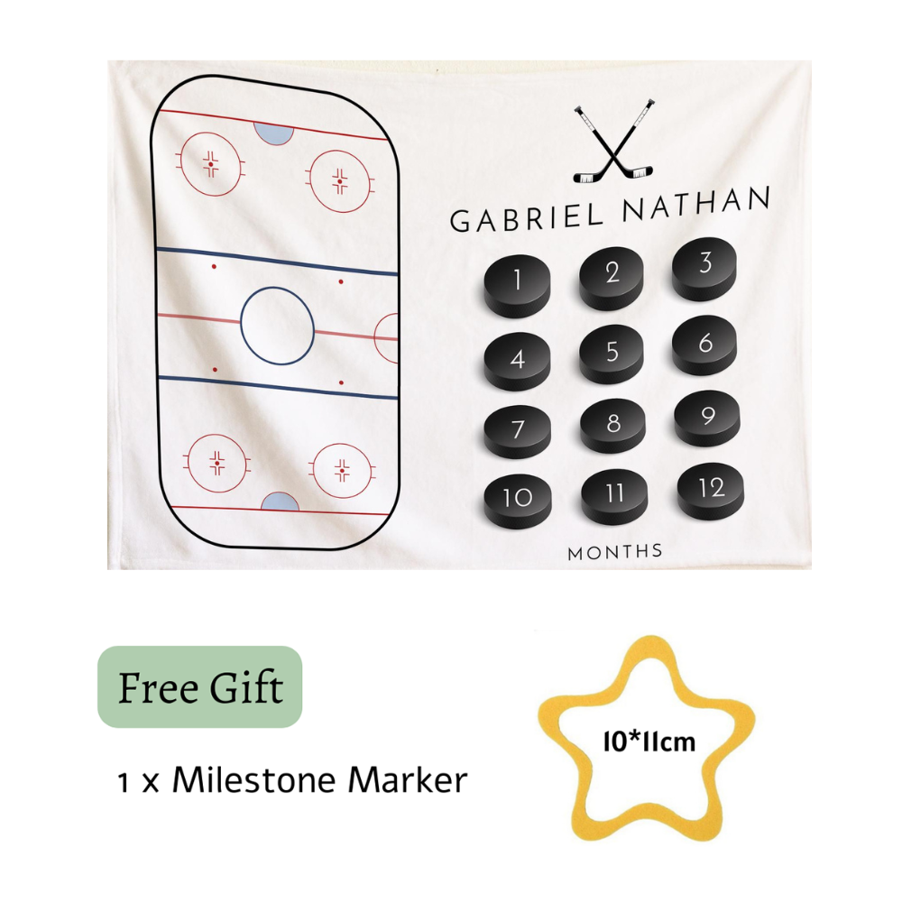 Personalized Baby Hockey Themed Milestone Blanket with Name | BKMS019