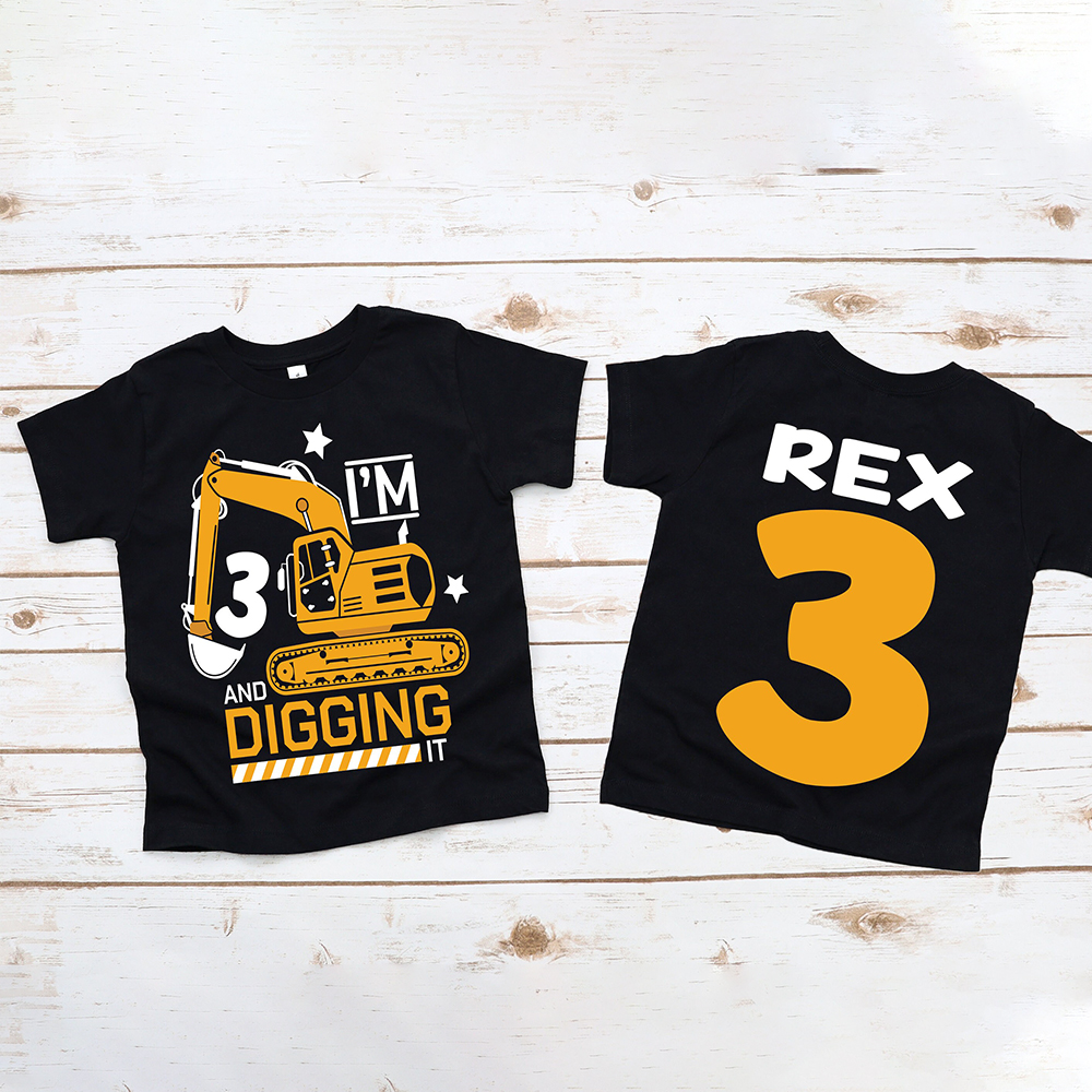 Personalized Construction Digging It Truck Birthday T-Shirt | inBirth26