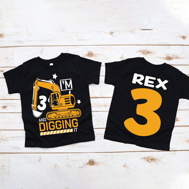 Personalized Construction Digging It Truck Birthday T-Shirt | inBirth26
