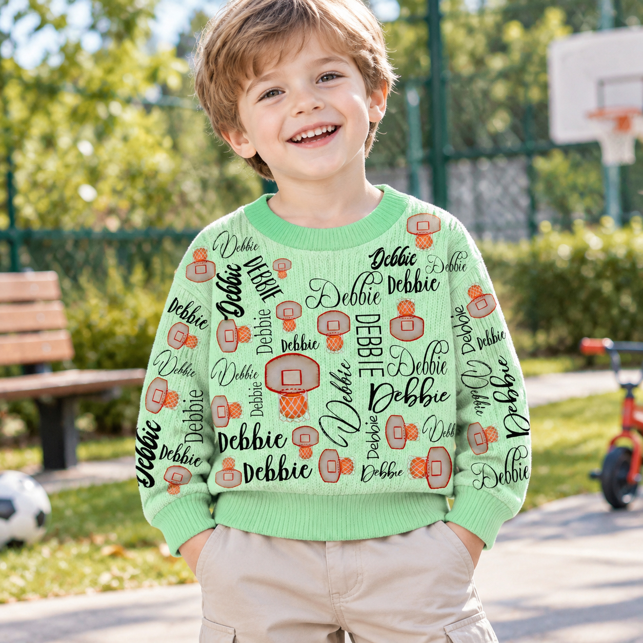 Personalized Lovely Kids Basketball Knit Sweater | CWSweater13