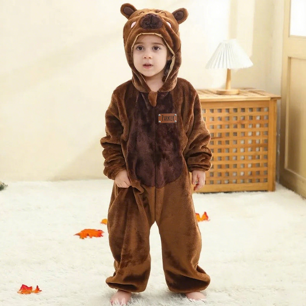 Personalized Leather Patch Baby Animal Romper  | CWBaby287