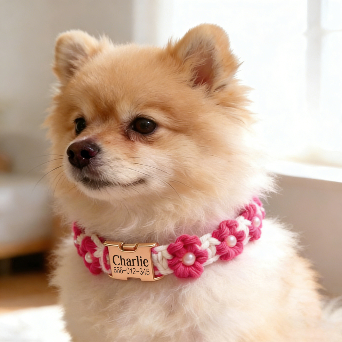 Personalized Handmade Macrame Flowers Pet Collar | BKPet457