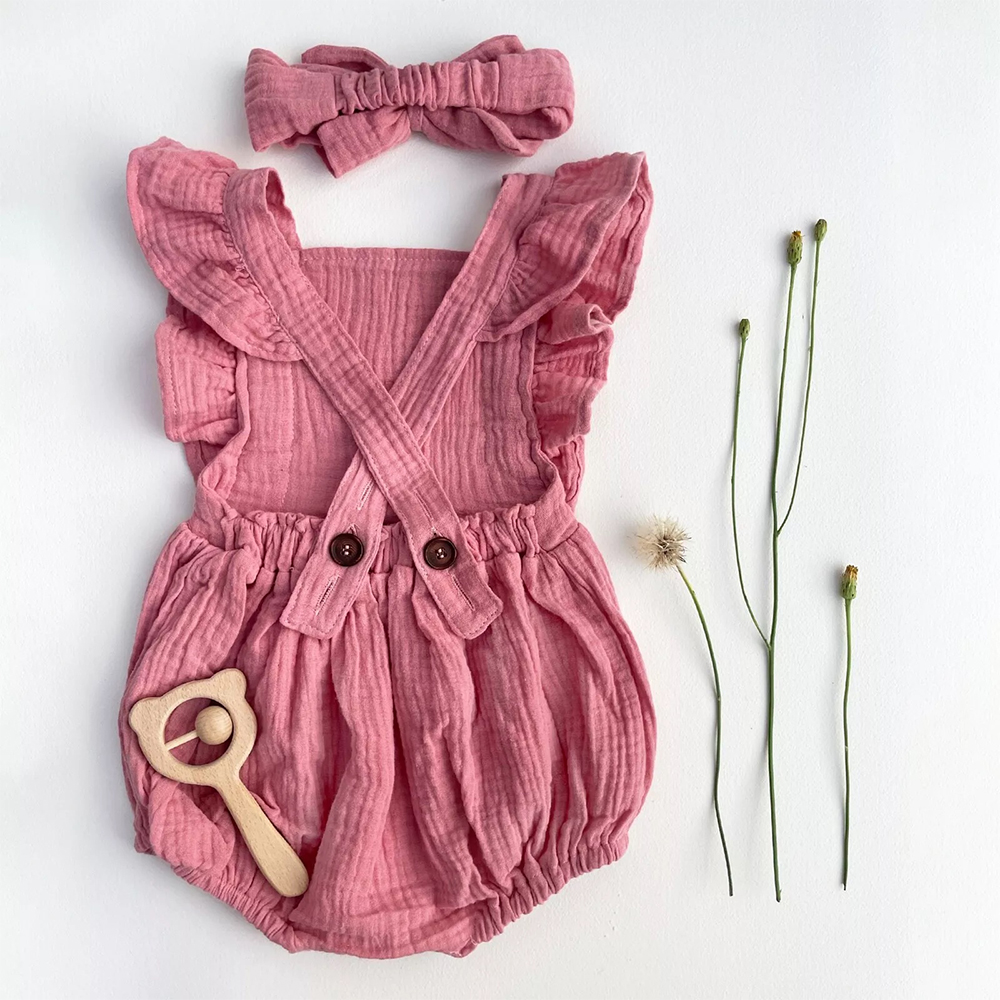 Personalized Embroidery Baby Organic Cotton Muslin Romper with Bow | inRomper35