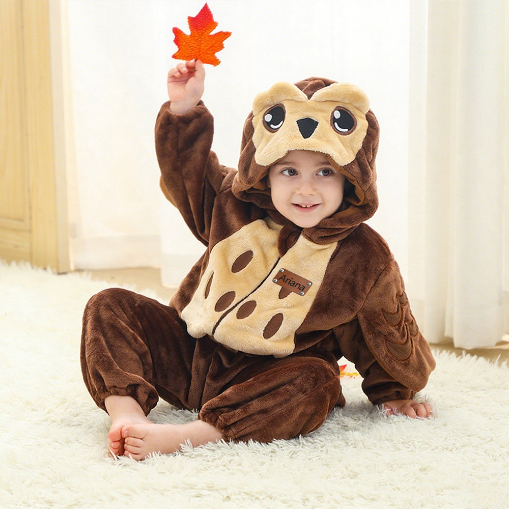 Personalized Leather Patch Baby Animal Romper  | CWBaby287