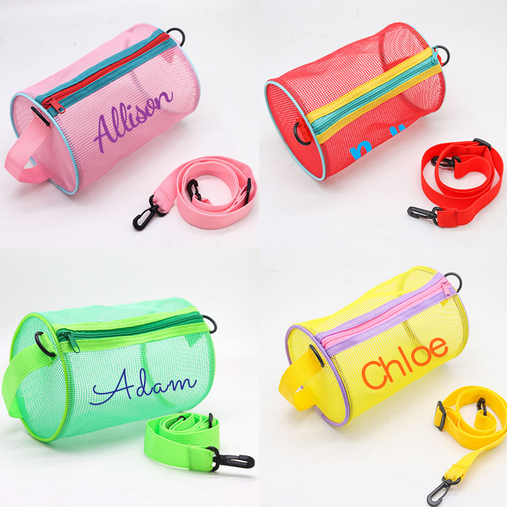 Personalized Cylinder Seashell Zipper Mesh Beach Bag | CWBeach165