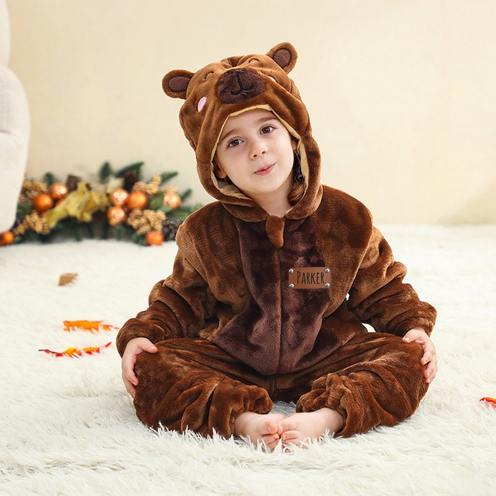 Personalized Leather Patch Baby Animal Romper  | CWBaby287