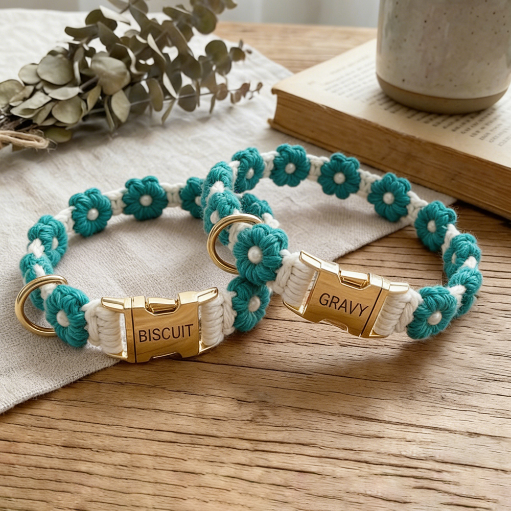 Personalized Handmade Macrame Flowers Pet Collar | BKPet457