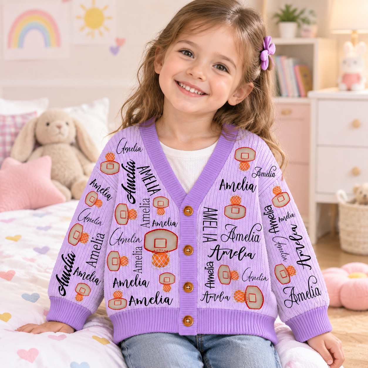 Personalized Lovely Kids Basketball Knit Sweater | CWSweater13